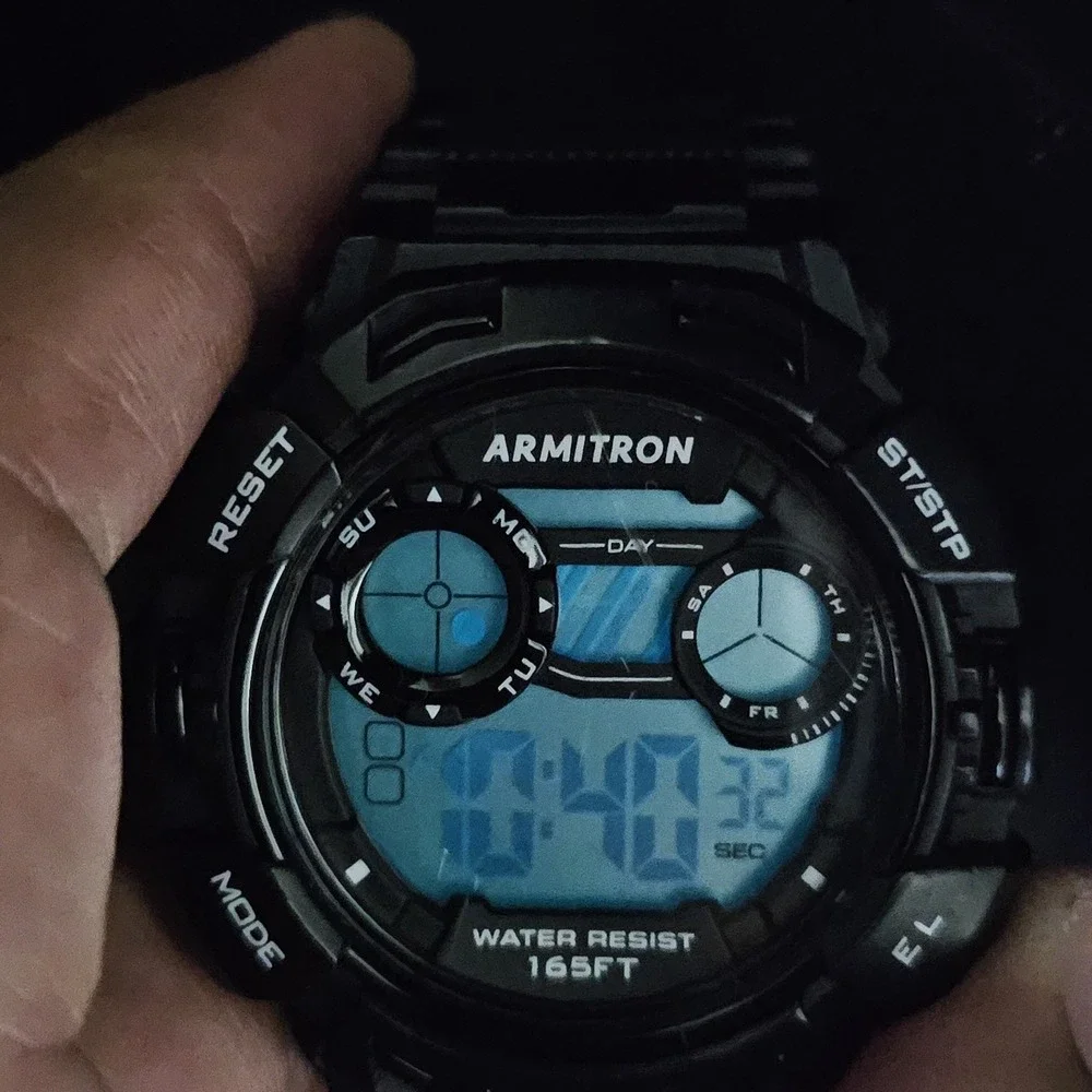 Armitron Pro Sport Digital Watch Men 48MM Day Light Black Plastic Bands Working